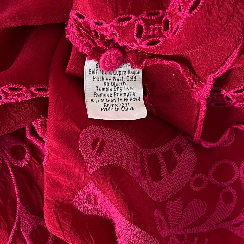 Johnny Was Crimson Blouse fuschia embroidery with Eyelet Trim Long Sleeve Medium - Picture 14 of 16